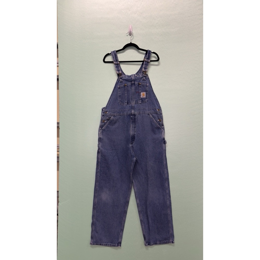 VINTAGE Carhartt R07 DST Washed Denim Bib Overalls Men's 38x30 Work Utility